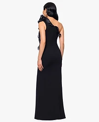Betsy & Adam Women's Scuba Crepe Organza-Ruffle Long Dress