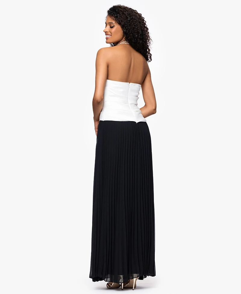 Betsy & Adam Women's Colorblocked Strapless Chiffon-Skirt Long Dress