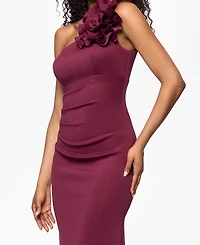 Betsy & Adam Women's Scuba One-Shoulder Flower Long Sheath Dress