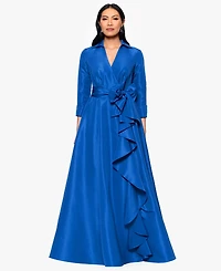 Betsy & Adam Women's Taffeta Ruffled Long Wrap Dress