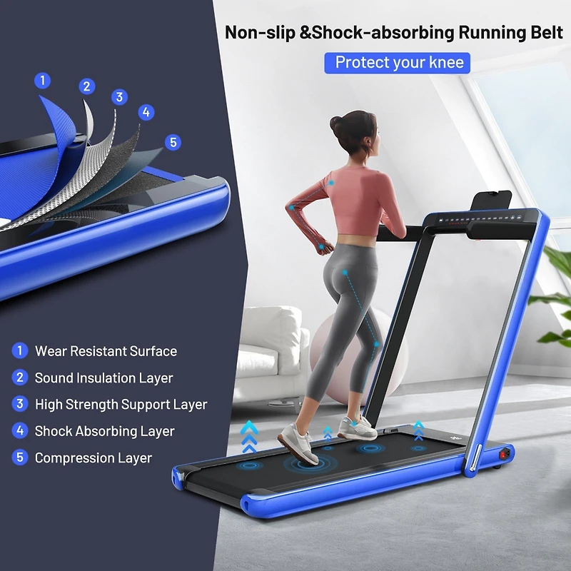 2.25 Hp 2-in-1 Folding Walking Pad Treadmill with Dual Display and App Control