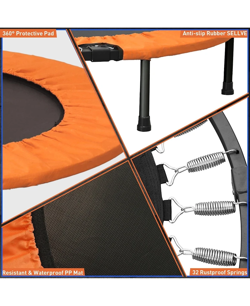 Zenova 40inch Foldable Mini Trampoline Orange Fitness Rebounder with Adjustable Foam Handle
