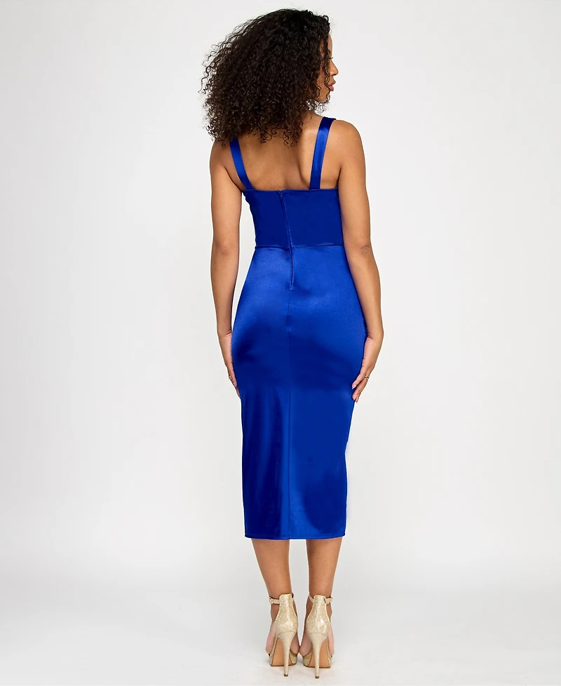 Emerald Sundae Juniors' Asymmetric Ruched Bodycon Dress