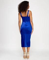 Emerald Sundae Juniors' Asymmetric Ruched Bodycon Dress