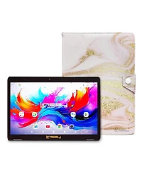 Linsay 10.1"Octa Core 256GB Storage Android 15 Tablet with Pink Glaze Marble Case