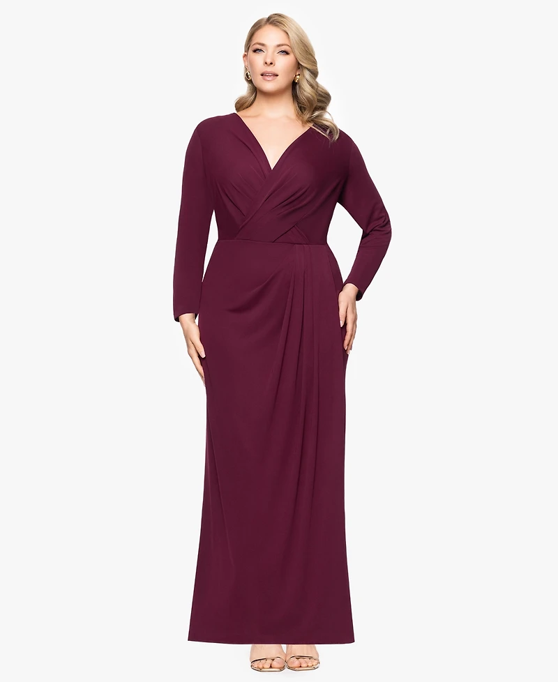 Betsy & Adam Plus Long-Sleeve Matte Jersey Dress