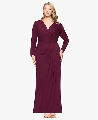 Betsy & Adam Plus Long-Sleeve Matte Jersey Dress