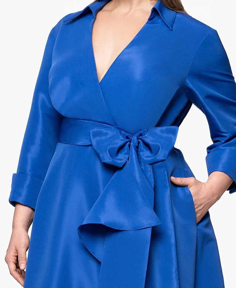 Betsy & Adam Plus Long-Sleeve Tie-Waist Long Dress