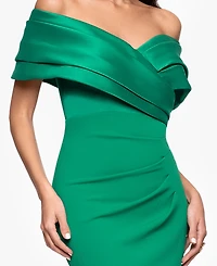 Betsy & Adam Petite Off-The-Shoulder Sweetheart-Neckline Gown