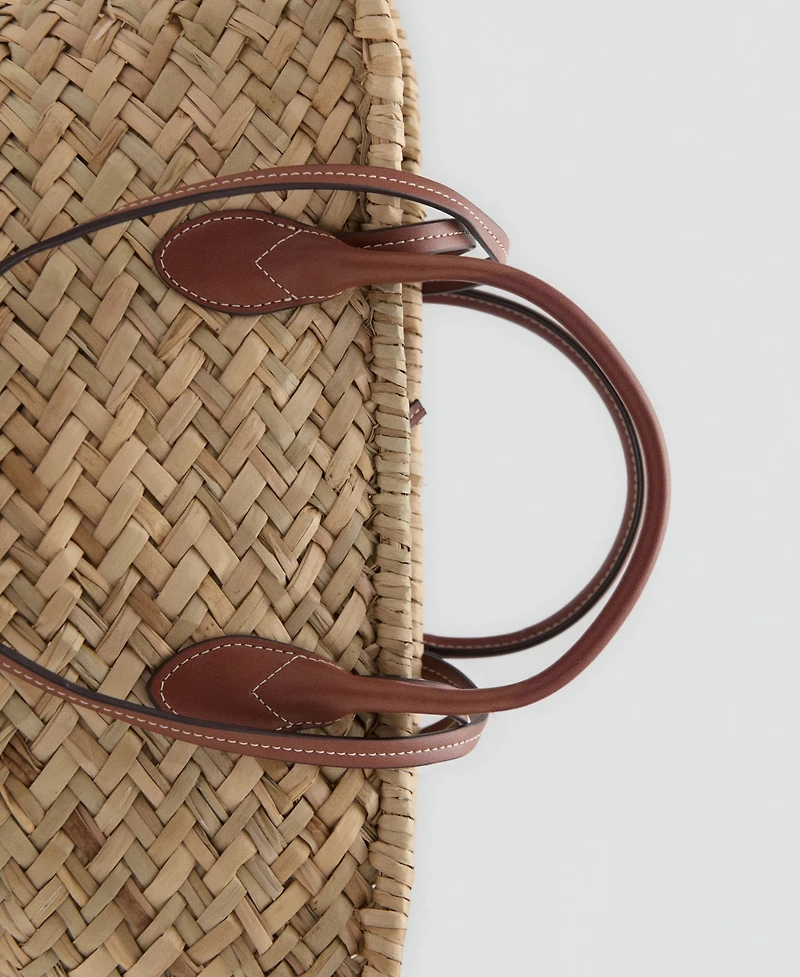 Mango Women's Large Double-Handle Natural Fiber Basket Bag