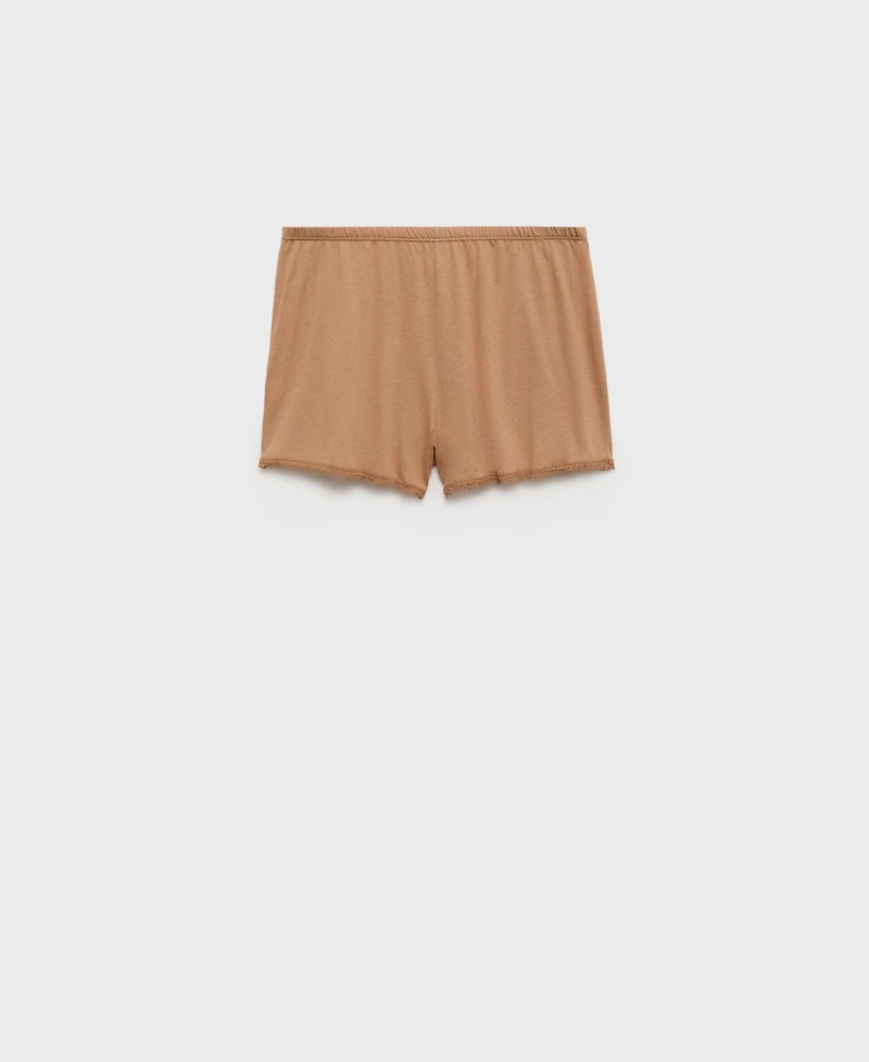 Mango Women's Lace Contrast Cotton Pajama Shorts