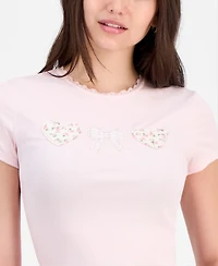 Just Polly Juniors' Applique Picot-Trim T-Shirt