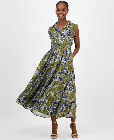 Anne Klein Plus Floral-Print Smocked Shirtdress