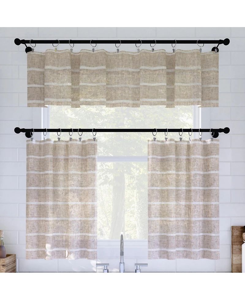 Twill Stripe Anti-Dust Linen Blend Sheer Cafe Curtain Pair