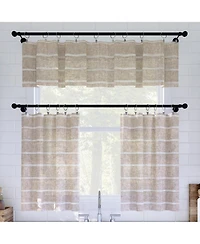Twill Stripe Anti-Dust Linen Blend Sheer Cafe Curtain Pair