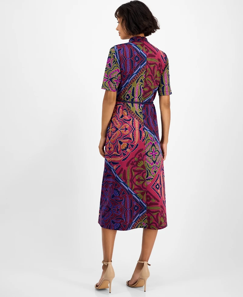 Anne Klein Women's Mock Neck Short-Sleeve Midi Dress