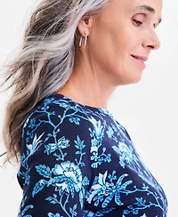 Style & Co Petite Cotton Printed 3/4-Sleeve Boat-Neck Top, Macy's Exclusive