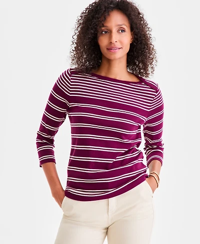 Style & Co Women's Printed Pima Cotton 3/4-Sleeve Top, Exclusively at Macy's
