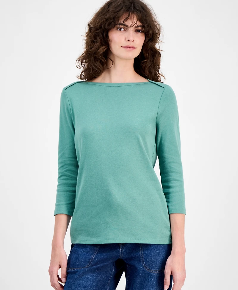 Style & Co Women's Pima Cotton 3/4-Sleeve Boat-Neck Top, Created for Macy's
