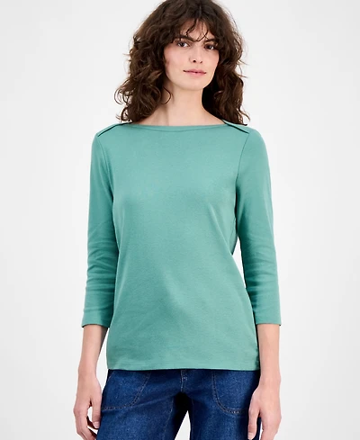 Style & Co Women's Pima Cotton 3/4-Sleeve Boat-Neck Top, Created for Macy's