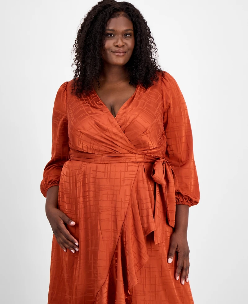 Tahari Asl Plus Surplice V-Neck Belted Midi Dress