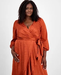 Tahari Asl Plus Surplice V-Neck Belted Midi Dress