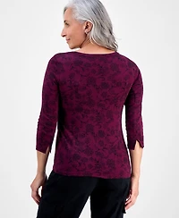 Style & Co Petite Cotton Floral 3/4-Sleeve Boat-Neck Top, Macy's Exclusive