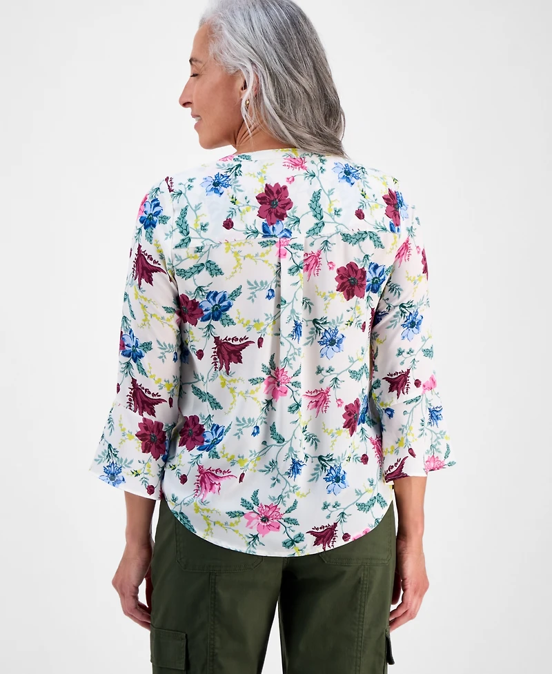 Style & Co Petite Chintz Floral Pintuck Top, Macy's Exclusive