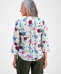 Style & Co Petite Chintz Floral Pintuck Top, Macy's Exclusive