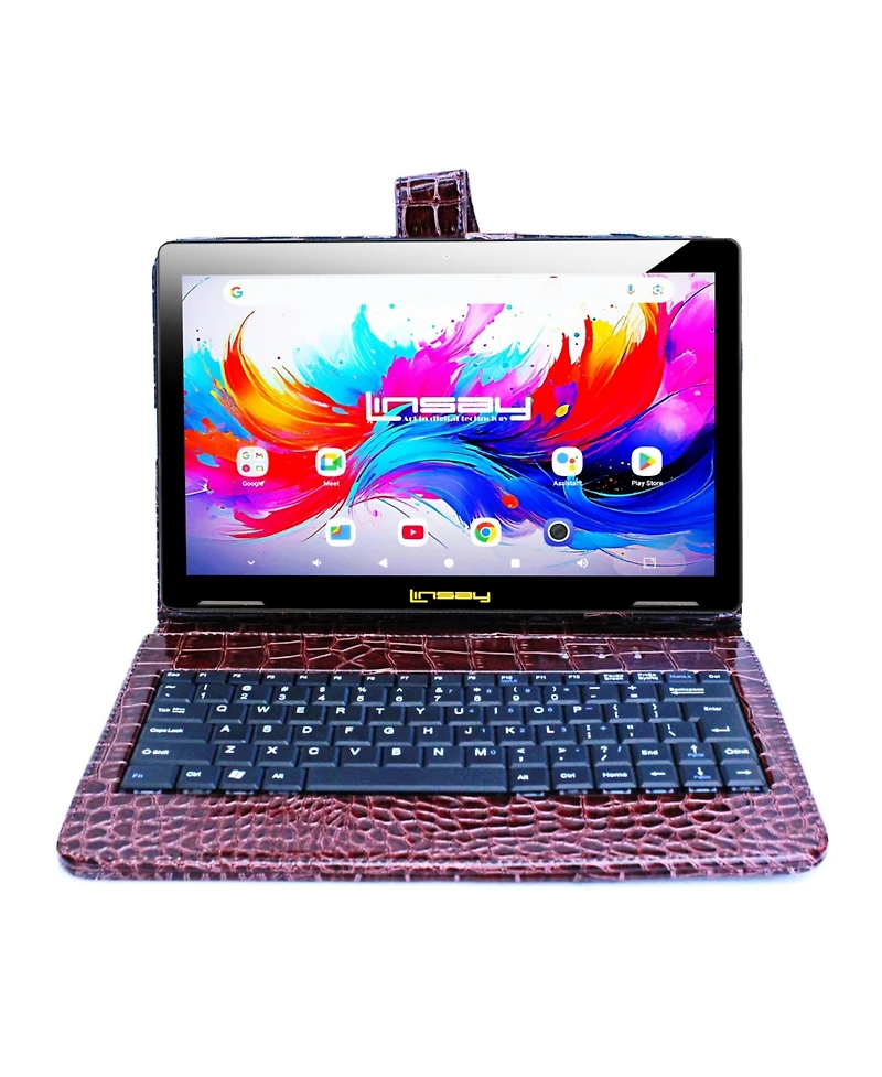 Linsay 10.1" Octa Core 256GB Storage Android 15 Tablet with Crocodile Keyboard