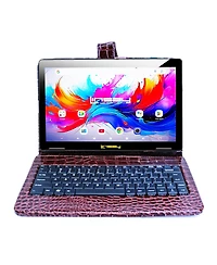 Linsay 10.1" Octa Core 256GB Storage Android 15 Tablet with Crocodile Keyboard