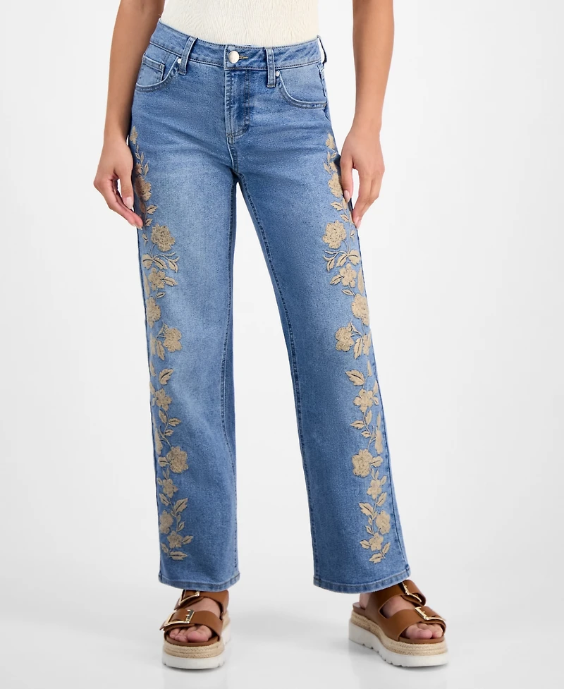 And Now This Petite High-Rise Embellished Straight Jeans