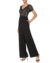 White Tie by Shani Women's Lace & Scuba Crepe Wide-Leg Jumpsuit