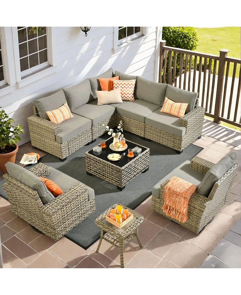 Xizzi Wicker Outdoor Patio Furniture Set, 9PCS Rattan Modular Sectional Sofa,Outside Swivel Rocking Chairs Coversation Set with Side Table