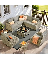 Xizzi Wicker Outdoor Patio Furniture Set, 9PCS Rattan Modular Sectional Sofa,Outside Swivel Rocking Chairs Coversation Set with Side Table