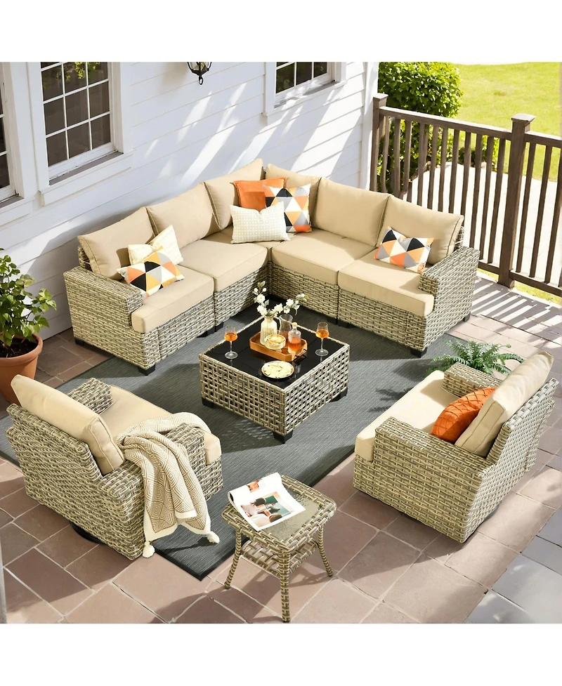 Xizzi Wicker Outdoor Patio Furniture Set, 9PCS Rattan Modular Sectional Sofa,Outside Swivel Rocking Chairs Coversation Set with Side Table
