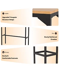 3 Pieces Bar Table Set with 2 Chairs with Metal Legs and Footrest
