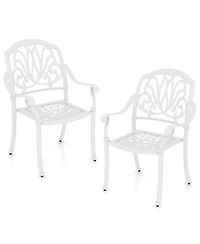 Gymax Set Of 2 Patio Cast Aluminum Dining Chairs Armrests Outdoor Stackable
