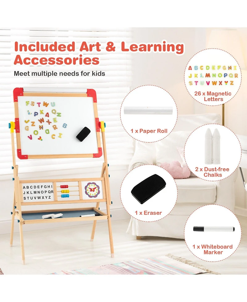 3-in-1 Wooden Art Easel for Kids with Drawing Paper Roll