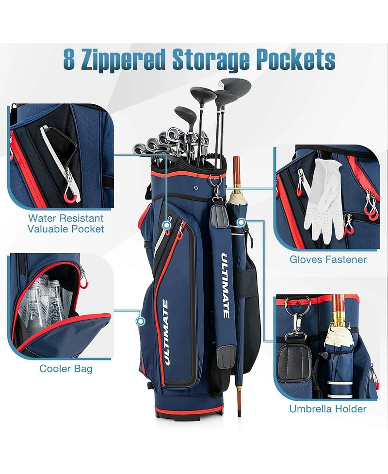 9.5 Inch Golf Cart Bag with 14 Way Dividers Top Organizer
