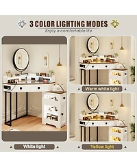 Vlsrka Farmhouse-style dressing table with mirror and lights, featuring a glass top.