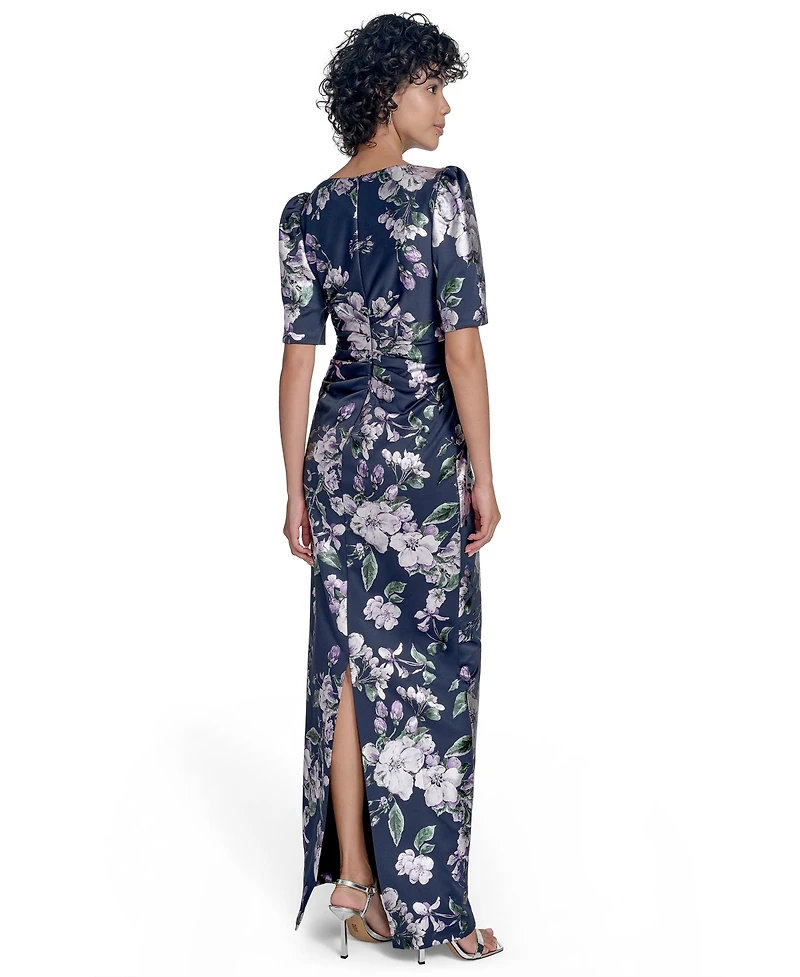 Jessica Howard Women's Scuba Printed Jewel-Neck Gown