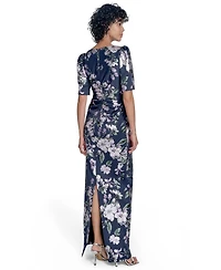 Jessica Howard Women's Scuba Printed Jewel-Neck Gown