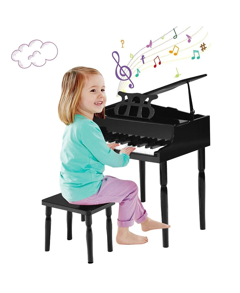 30-Key Wood Toy Kids Grand Piano with Bench and Music Rack