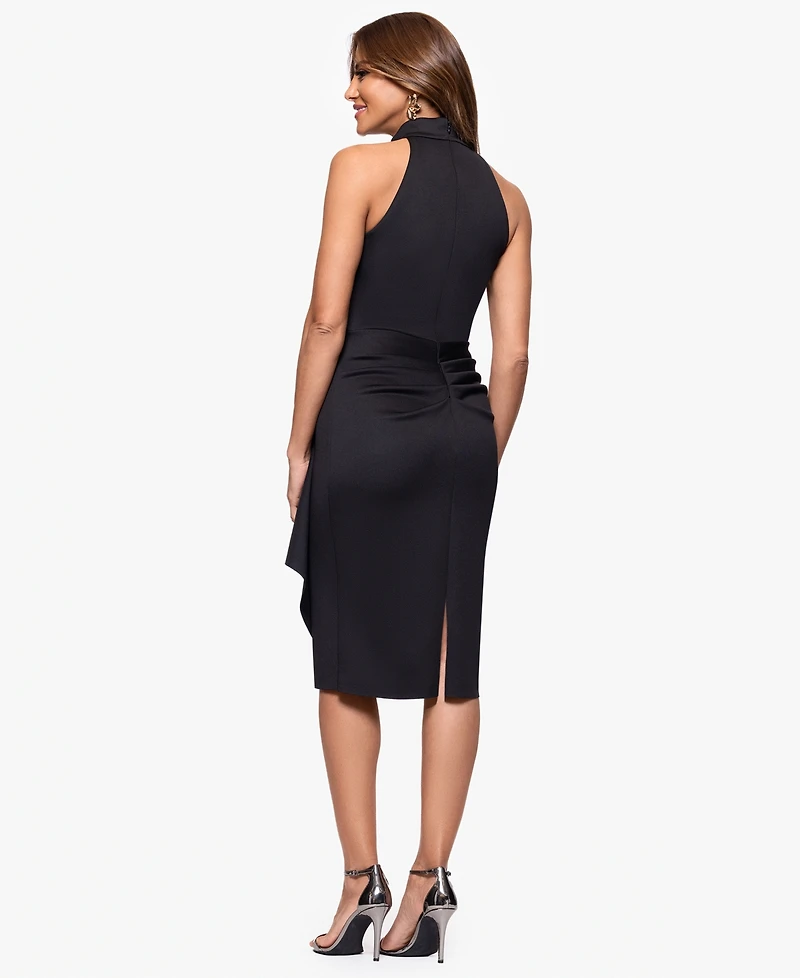 Xscape Women's High-Neck Sleeveless Ruffle Scuba Dress