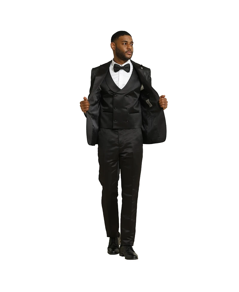 Stacy Adams Men's 3-Piece Paisley Jacket With Solid Vest And Pants Suit Notch Lapel