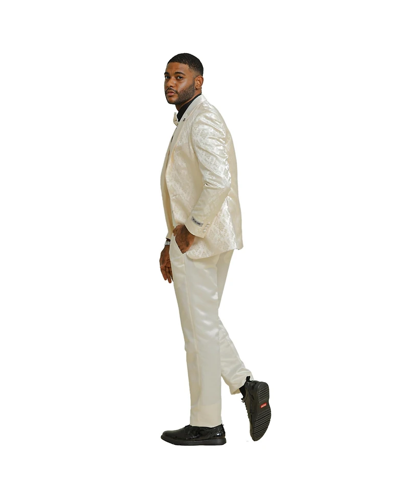 Stacy Adams Men's 3-Piece Paisley Jacket With Solid Vest And Pants Suit Notch Lapel