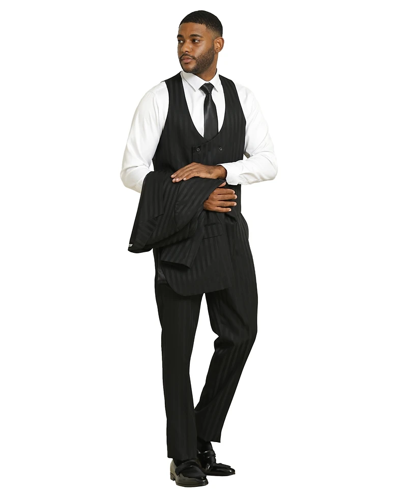 Stacy Adams Men's Tone On 3-Piece Jacket With Solid Vest And Pants Suit Peak Lapel