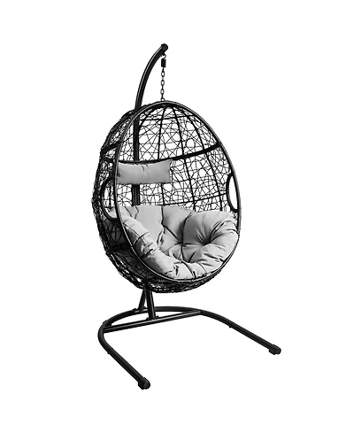 Gymax Hanging Hammock Chair Egg Swing Chair w/ Seat Cushion Pillow Stand
