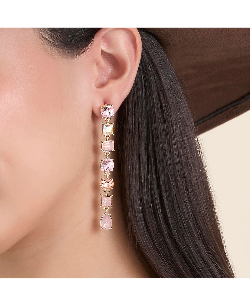 Jessica Simpson Light Pink Crystal Linear Drop Earrings in Gold-Tone